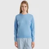 Marl sky blue crew neck sweater in pure Merino wool