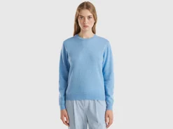 Marl sky blue crew neck sweater in pure Merino wool
