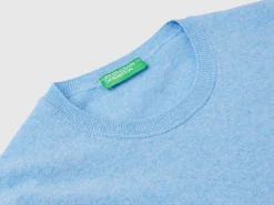 Marl sky blue crew neck sweater in pure Merino wool