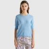 Marl sky blue short sleeve sweater in pure Merino wool