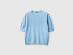 Marl sky blue short sleeve sweater in pure Merino wool