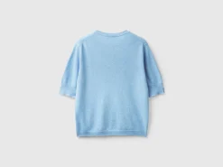 Marl sky blue short sleeve sweater in pure Merino wool