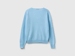 Marl sky blue V-neck sweater in pure Merino wool