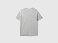 Melange grey t-shirt in organic cotton with blue logo