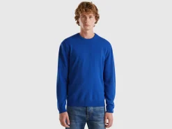 Midnight blue crew neck sweater in pure Merino wool