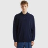 Midnight blue polo in pure Merino wool