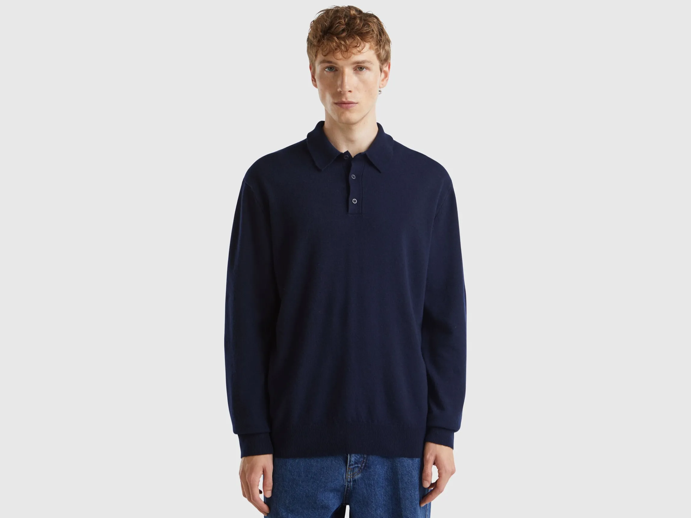 Midnight blue polo in pure Merino wool