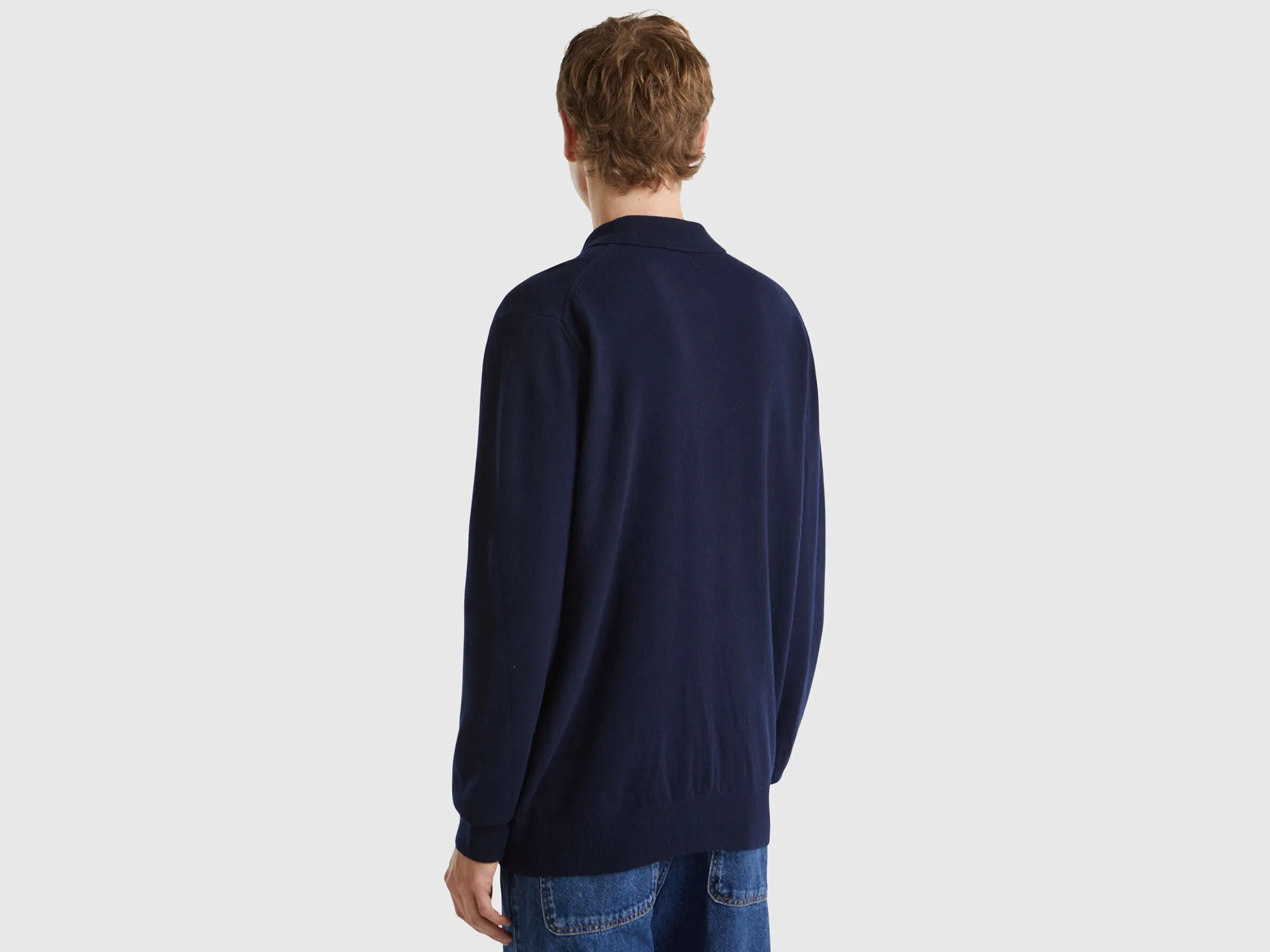 Midnight blue polo in pure Merino wool