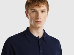 Midnight blue polo in pure Merino wool