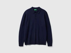 Midnight blue polo in pure Merino wool