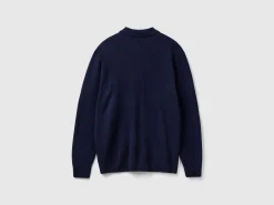 Midnight blue polo in pure Merino wool