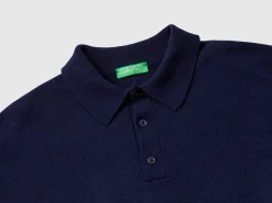 Midnight blue polo in pure Merino wool
