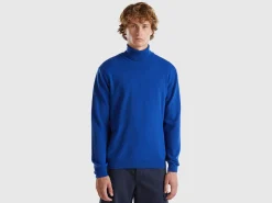 Midnight blue turtleneck in pure Merino wool