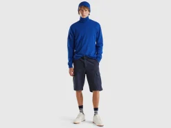 Midnight blue turtleneck in pure Merino wool