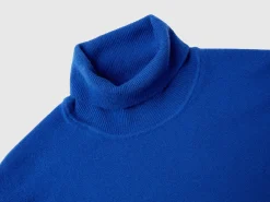 Midnight blue turtleneck in pure Merino wool