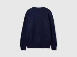 Midnight blue V-neck cardigan in pure Merino wool