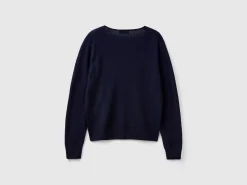 Midnight blue V-neck sweater in pure Merino wool