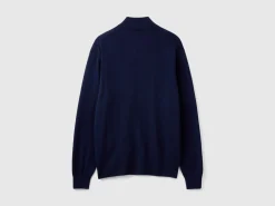 Midnight blue zip-up cardigan in pure Merino wool