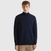 Midnight blue zip-up sweater in 100% Merino wool