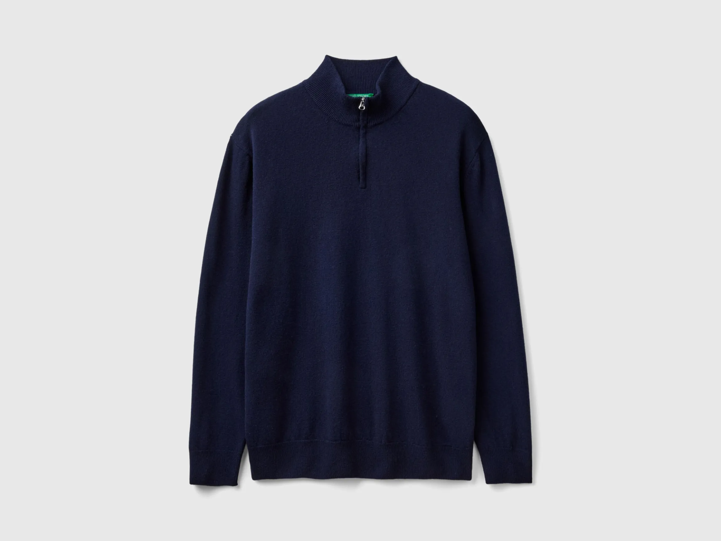 Midnight blue zip-up sweater in 100% Merino wool