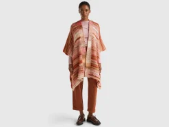 Multicolor poncho in wool blend