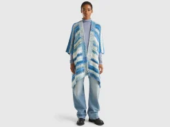 Multicolor poncho in wool blend