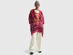 Multicolor poncho in wool blend