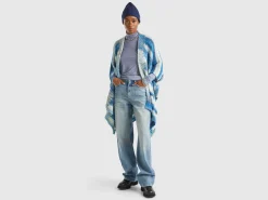 Multicolor poncho in wool blend