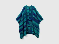 Multicolor poncho in wool blend