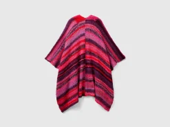Multicolor poncho in wool blend
