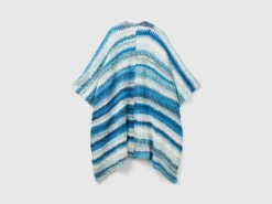 Multicolor poncho in wool blend