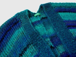 Multicolor poncho in wool blend
