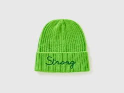 Neon green beanie with embroidery
