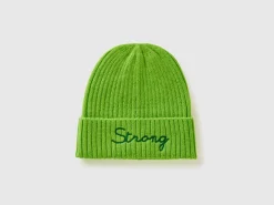 Neon green beanie with embroidery