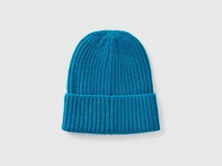 Neon light blue beanie with embroidery