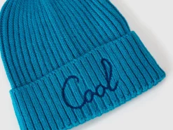 Neon light blue beanie with embroidery