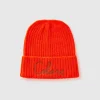 Neon orange beanie with embroidery