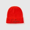 Neon orange beanie with embroidery