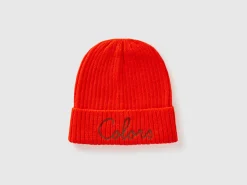Neon orange beanie with embroidery
