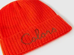 Neon orange beanie with embroidery
