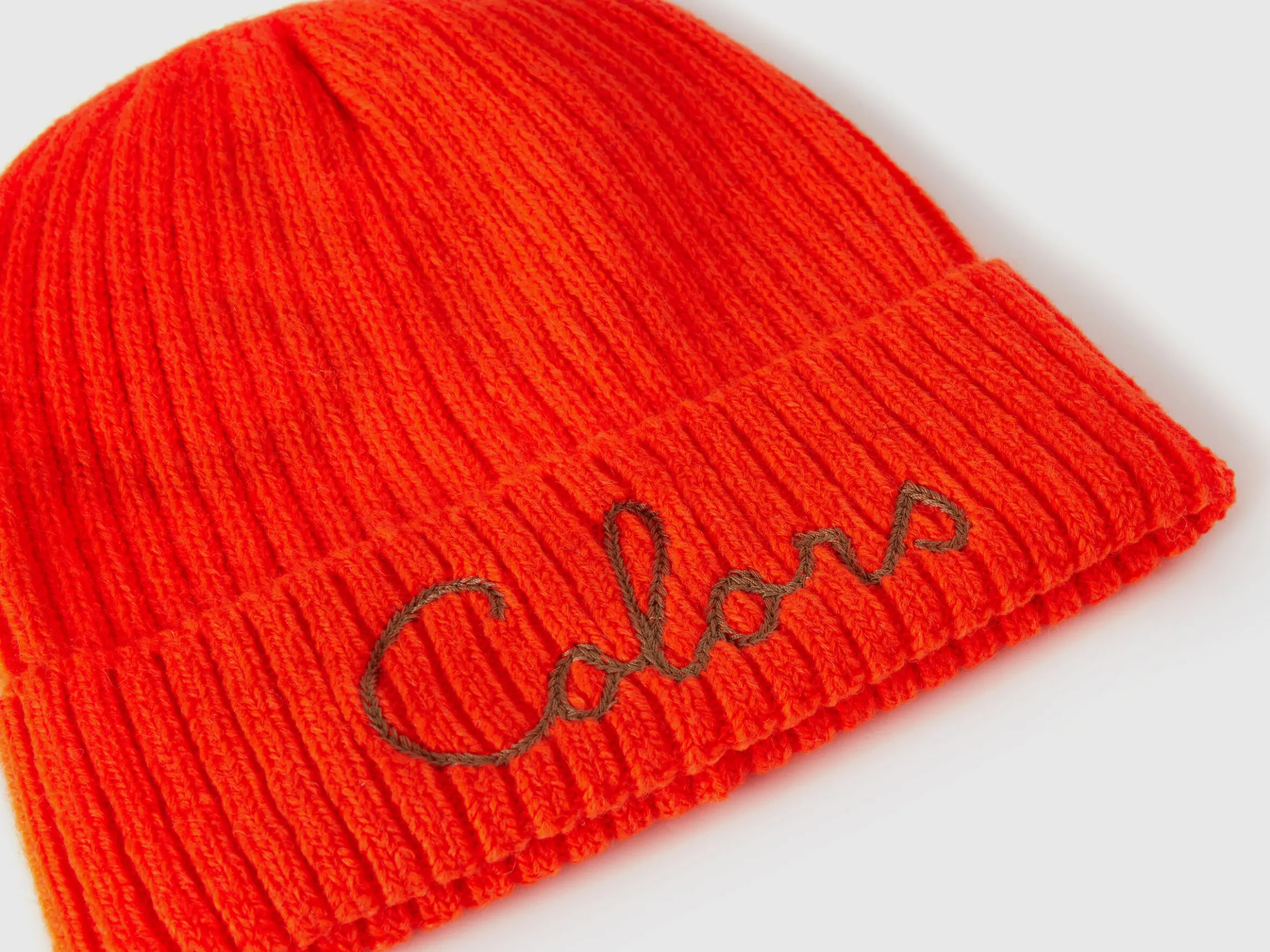 Neon orange beanie with embroidery