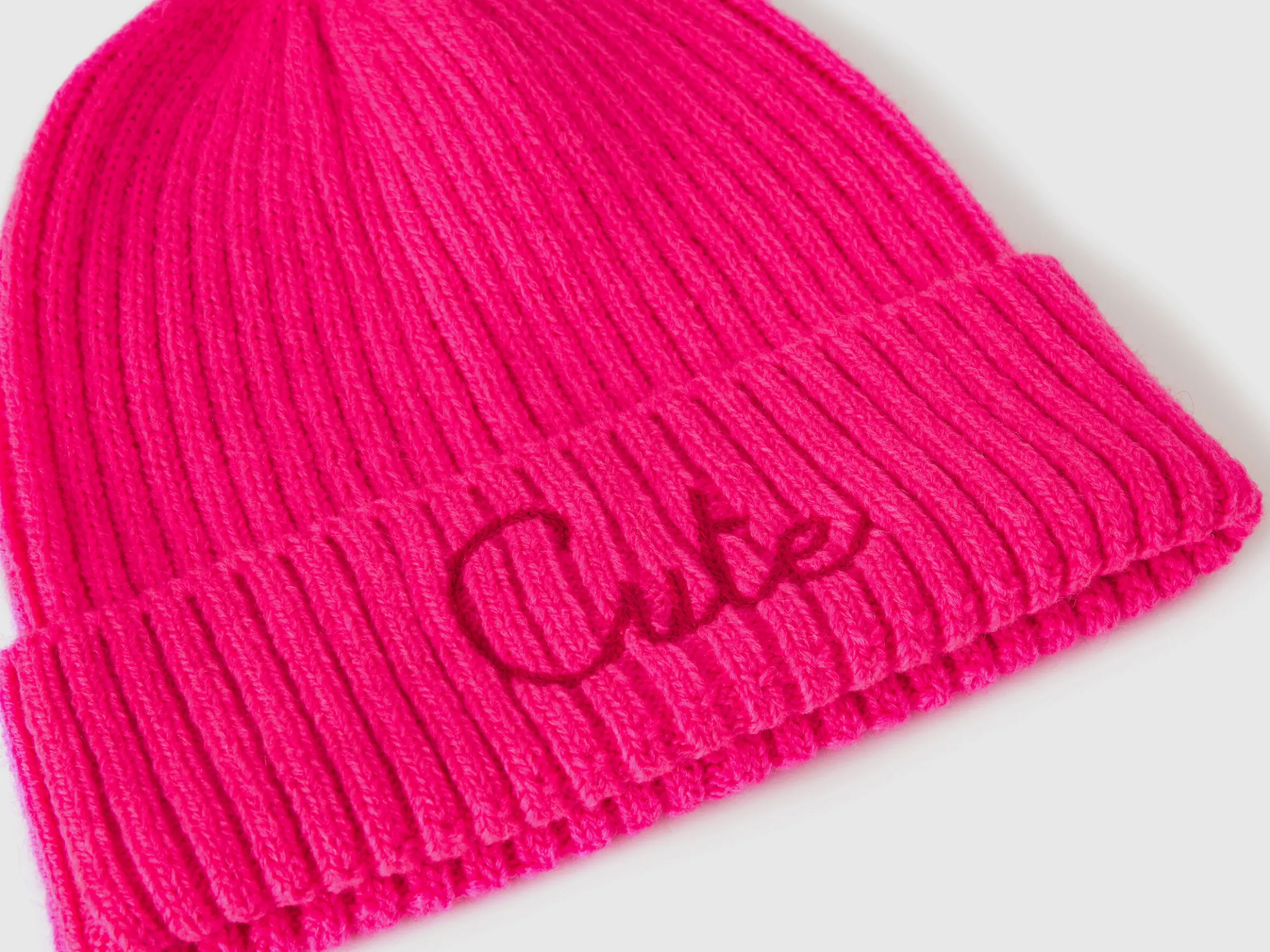Neon pink beanie with embroidery