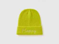 Neon yellow beanie with embroidery