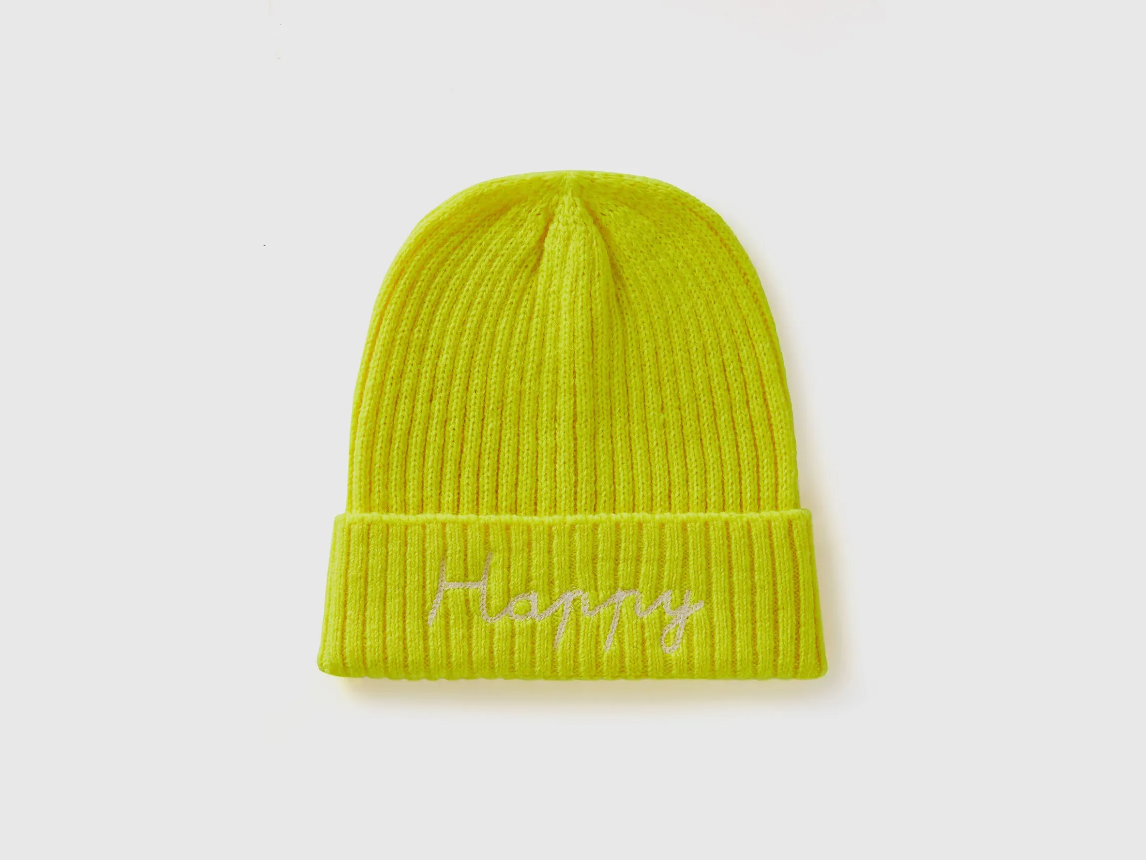 Neon yellow beanie with embroidery