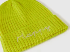 Neon yellow beanie with embroidery