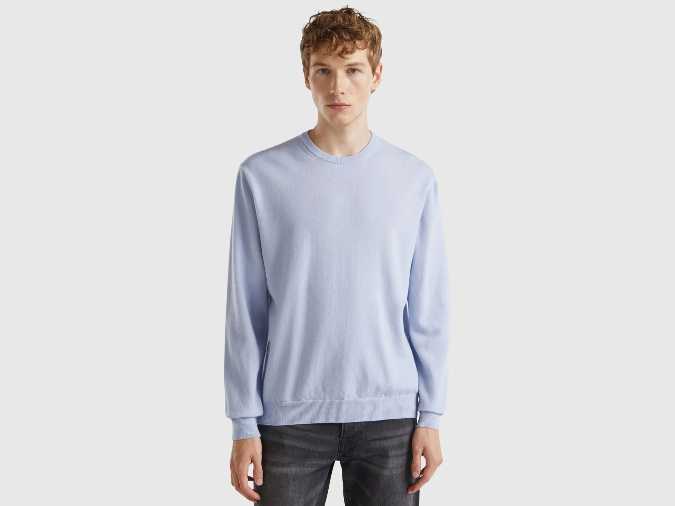 Ocean blue crew neck sweater in pure Merino wool