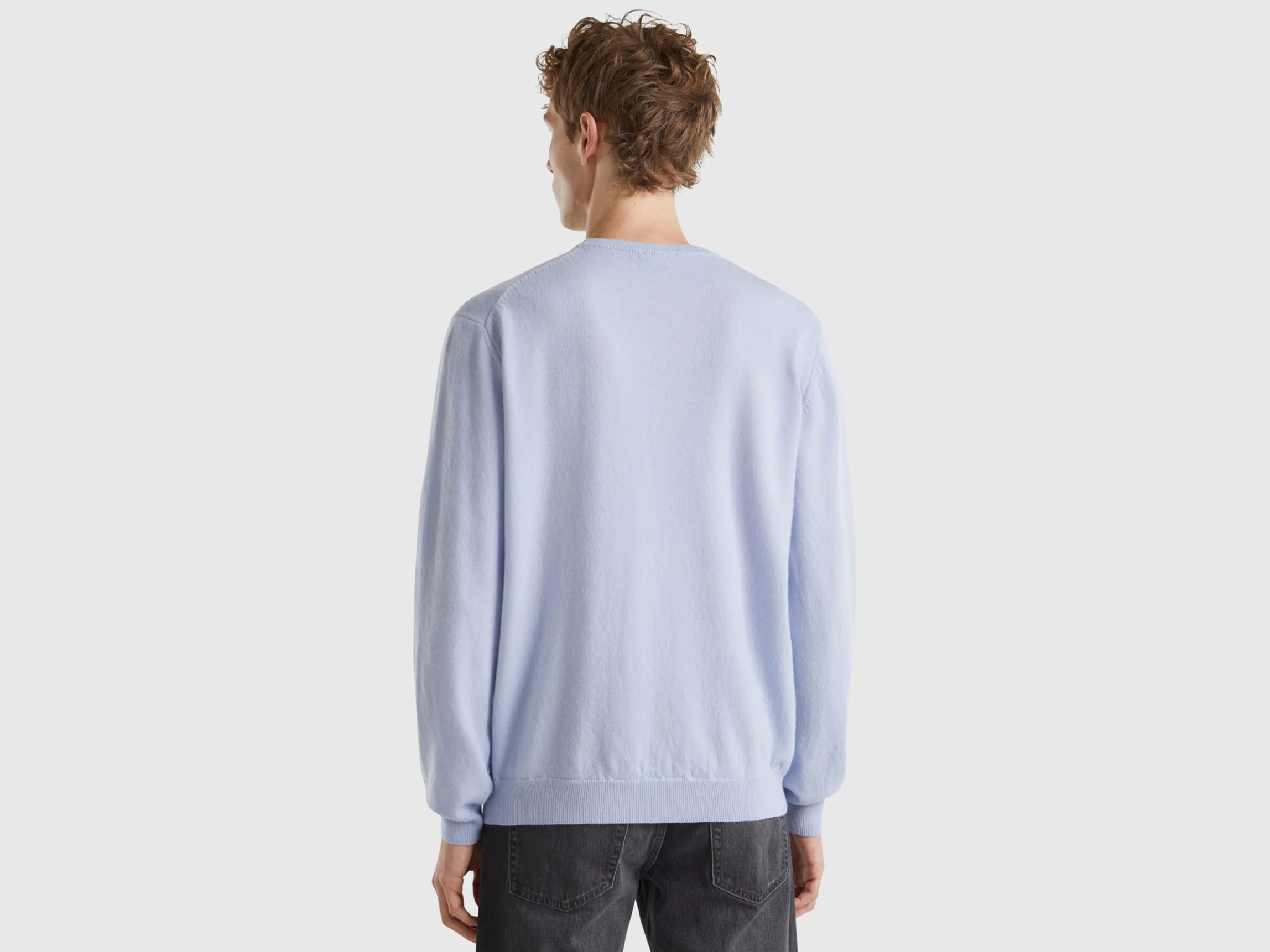 Ocean blue crew neck sweater in pure Merino wool