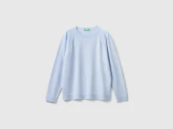 Ocean blue crew neck sweater in wool and cashmere blend