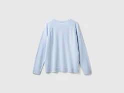 Ocean blue crew neck sweater in wool and cashmere blend