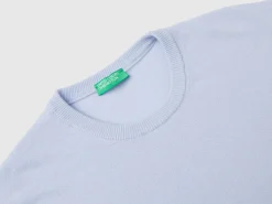 Ocean blue crew neck sweater in pure Merino wool